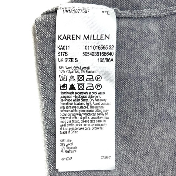 Karen Millen Grey Crewneck Wool Sweater with Sequins Women’s Size Small (6) EUC - Picture 6 of 10
